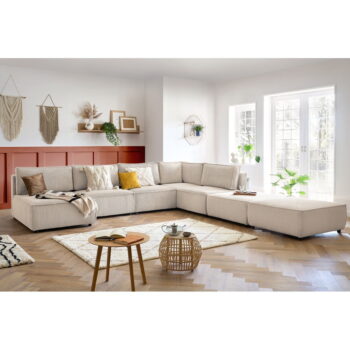 Krémovobiela menčestrová rohová pohovka (do tvaru "U"/variabilná) Nihad modular – Bobochic Paris - Image 2