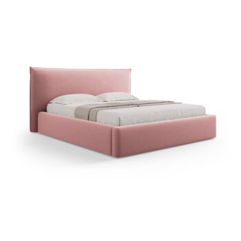 Ružová čalúnená dvojlôžková posteľ s úložným priestorom a roštom 160x200 cm Elio – Milo Casa – Obrázok 4
