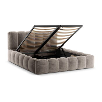 Svetlohnedá čalúnená dvojlôžková posteľ s úložným priestorom a roštom 200x200 cm Lupine – Micadoni Home – Obrázok 3