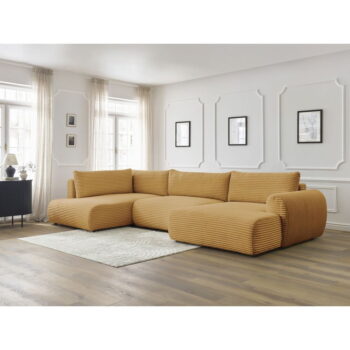 Menčestrová rozkladacia rohová pohovka v horčicovej farbe (pravý roh/do "U") Lucien – Bobochic Paris - Image 8
