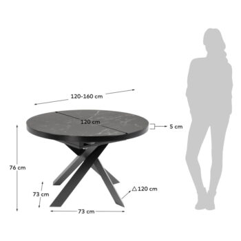 Čierny okrúhly rozkladací jedálenský stôl s keramickou doskou ø 160 cm Vashti – Kave Home - Image 2