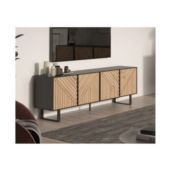 TV stolík v dekore duba v čierno-prírodnej farbe 161x55x35 cm Alana – Marckeric - Image 3