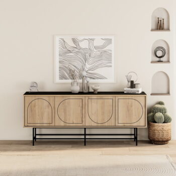 Nízka komoda v dekore duba v čierno-prírodnej farbe 187x77,5 cm Giana – Marckeric - Image 5