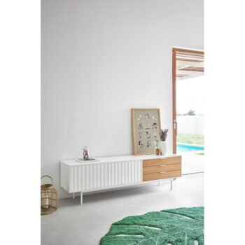 TV stolík v dekore duba v bielo-prírodnej farbe 180x52 cm Sierra – Teulat - Image 6