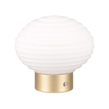 Stmievateľná LED stolová lampa v bielej a zlatej farbe so skleneným tienidlom (výška 14,5 cm) Earl – Trio