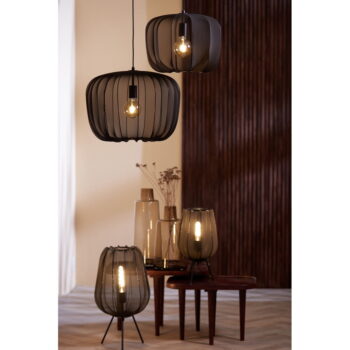 Čierne závesné svietidlo s textilným tienidlom ø 40 cm Plumeria – Light & Living - Image 3