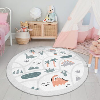 Svetlosivý prateľný detský hrací koberec ø80 cm Dino Park – Mila Home - Image 3