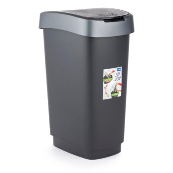 Odpadkový kôš z recyklovaného plastu v strieborno-čiernej farbe 25 l Twist - Rotho - Image 2