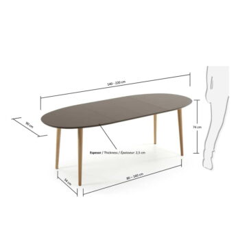 Sivý oválny rozkladací jedálenský stôl Kave Home Oakland, 140 x 90 cm - Image 6