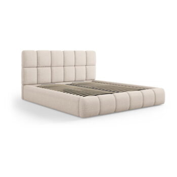 Béžová čalúnená dvojlôžková posteľ s úložným priestorom s roštom 160x200 cm Bellis – Micadoni Home