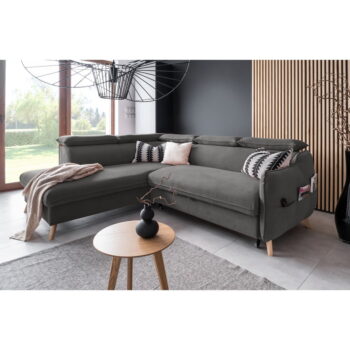 Tmavosivá zamatová rozkladacia rohová pohovka (ľavý roh) Sweet Harmony – Miuform – Obrázok 4