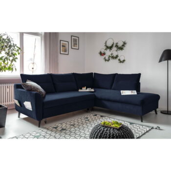 Tmavomodrá zamatová rozkladacia rohová pohovka Miuform Stylish Stan L, pravý roh - Image 3