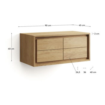 Nízka závesná skrinka pod umývadlo z teakového dreva v prírodnej farbe 90x40 cm Kenta – Kave Home – Obrázok 5