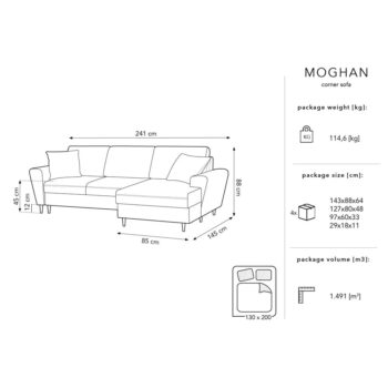 Svetlosivá menčestrová rozkladacia rohová pohovka Micadoni Home Moghan, pravý roh - Image 4