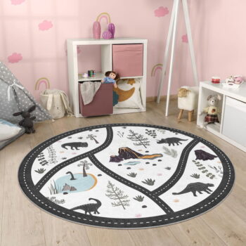Čierno-biely prateľný detský hrací koberec ø150 cm Dino Park – Mila Home - Image 4