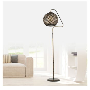 Stojacia lampa v čierno-zlatej farbe s tienidlom z juty (výška 154 cm) – Opviq lights - Image 2