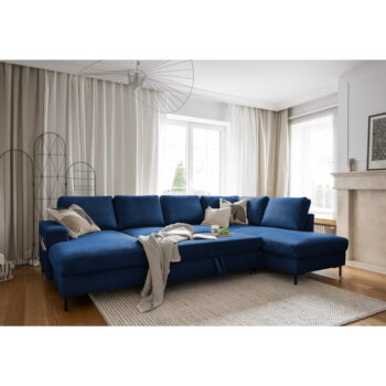 Tmavomodrá menčestrová rozkladacia rohová pohovka (pravý roh) Lofty Lilly – Miuform - Image 5