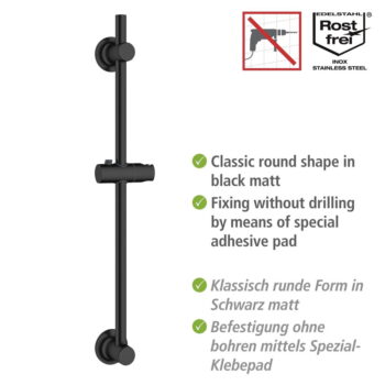 Čierna samodržiaca sprchová tyč z nerezovej ocele 70 cm - Wenko – Obrázok 6