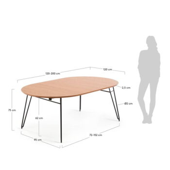 Rozkladací jedálenský stôl s doskou v dubovom dekore Kave Home Novaks, ø 120 cm - Image 7