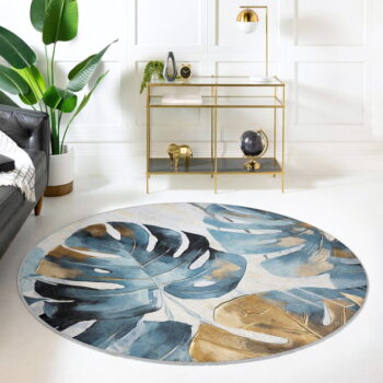 Modrý prateľný okrúhly koberec ø 150 cm Golden Leaves – Mila Home - Image 8
