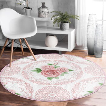 Svetloružový prateľný okrúhly koberec vhodný pre robotické vysávače ø 120 cm Comfort – Mila Home - Image 2