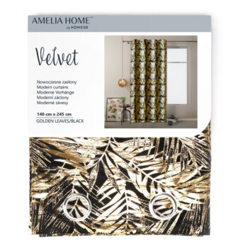 Čierny/v zlatej farbe zamatový dimout záves 140x245 cm Golden Leaves – AmeliaHome – Obrázok 5
