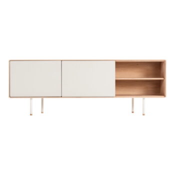 TV stolík z dubového dreva v bielo-prírodnej farbe 180x64 cm Fina – Gazzda