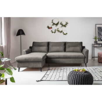 Tmavosivá zamatová rozkladacia rohová pohovka Miuform Stylish Stan, ľavý roh - Image 3