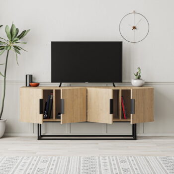 TV stolík v dekore duba v prírodnej farbe 140x55 cm Titan – Marckeric - Image 7