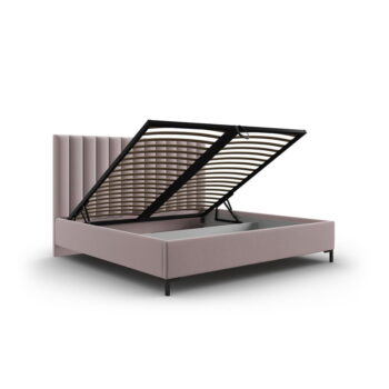 Svetloružová čalúnená dvojlôžková posteľ s úložným priestorom s roštom 140x200 cm Casey – Mazzini Beds - Image 3