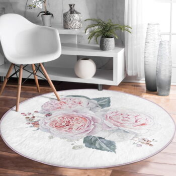 Bielo-ružový prateľný okrúhly koberec vhodný pre robotické vysávače ø 120 cm Comfort – Mila Home – Obrázok 3
