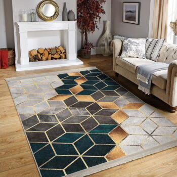 Bielo-petrolejový prateľný koberec 80x140 cm – Mila Home - Image 2