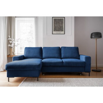 Tmavomodrá menčestrová rozkladacia rohová pohovka (ľavý roh) Lofty Lilly – Miuform - Image 3