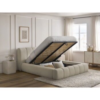 Béžová čalúnená dvojlôžková posteľ s úložným priestorom s roštom 180x200 cm Denali – Bobochic Paris – Obrázok 5
