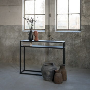 Čierny konzolový stolík s doskou z dubového dreva 30x120 cm Daniël – Spinder Design - Image 3