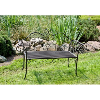 Čierno-tmavohnedá kovová záhradná lavica Selene – Garden Pleasure - Image 3