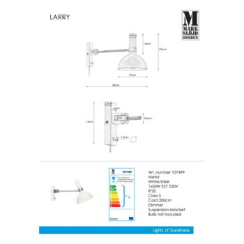 Biela nástenná lampa Markslöjd Larry - Image 4