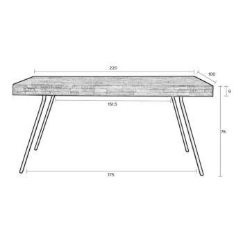 Jedálenský stôl z teakového dreva 100x220 cm Suri – White Label – Obrázok 3
