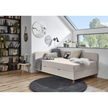 Béžová čalúnená jednolôžková posteľ s úložným priestorom 120x200 cm Cabana – Meise Möbel - Image 7