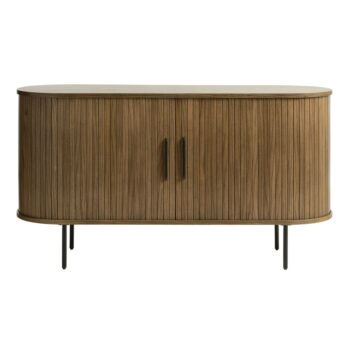Hnedá nízka komoda v dekore duba s posuvnými dverami 140x76 cm Nola – Unique Furniture