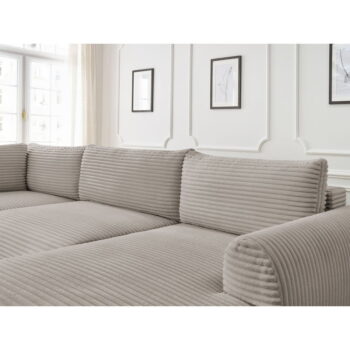 Svetlosivo-béžová menčestrová rozkladacia rohová pohovka (pravý roh/do "U") Lucien – Bobochic Paris – Obrázok 11