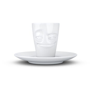 Biela usmievavá porcelánová šálka na espresso s tanierikom 58products, objem 80 ml - Image 2