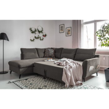 Tmavosivá zamatová rozkladacia rohová pohovka Miuform Stylish Stan L, ľavý roh - Image 5