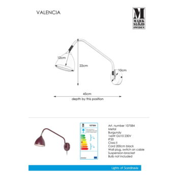 Vínovočervená nástenná lampa Markslöjd Valencia - Image 2