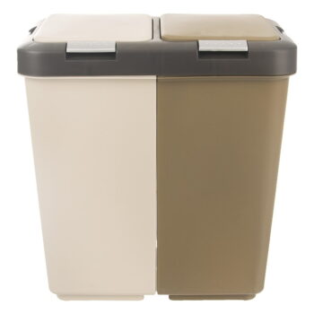 Bielo-béžový plastový odpadkový kôš na triedený odpad 2x20 l Duo Dust – Orion - Image 3