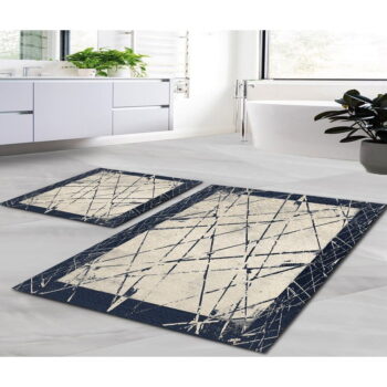Modré/béžové kúpeľňové predložky v súprave 2 ks 60x100 cm Geometric – Mila Home – Obrázok 2