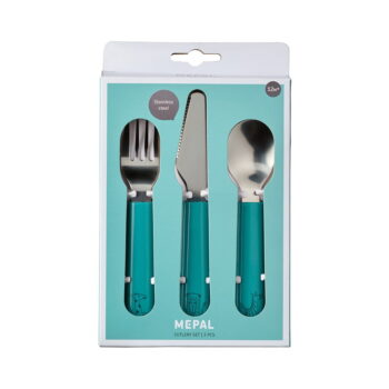Nerezový detský príbor v tyrkysovej a striebornej farbe 3 ks Deep turquoise – Mepal – Obrázok 2
