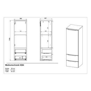 Antracitová vysoká závesná kúpeľňová skrinka 36x111 cm Crandon – Germania - Image 8