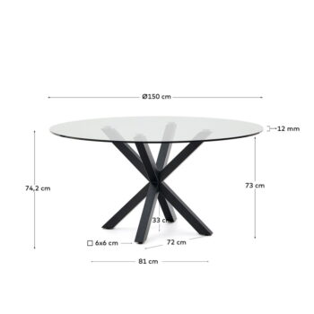 Čierny okrúhly jedálenský stôl so sklenenou doskou ø 150 cm Argo – Kave Home - Image 5