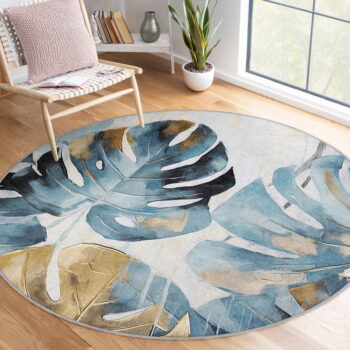 Modrý prateľný okrúhly koberec ø 150 cm Golden Leaves – Mila Home - Image 3